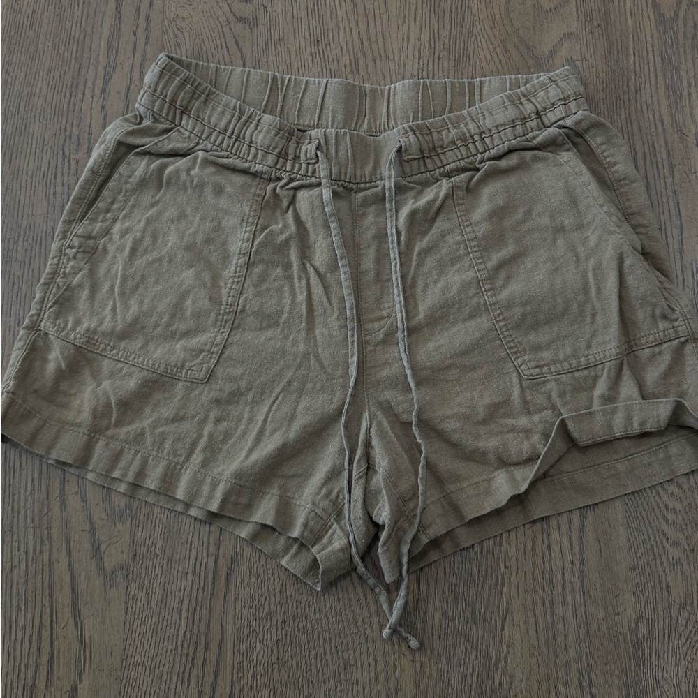 Old Navy Linen Blend Shorts Womens Medium Brown Elastic Waist Casual Lounge